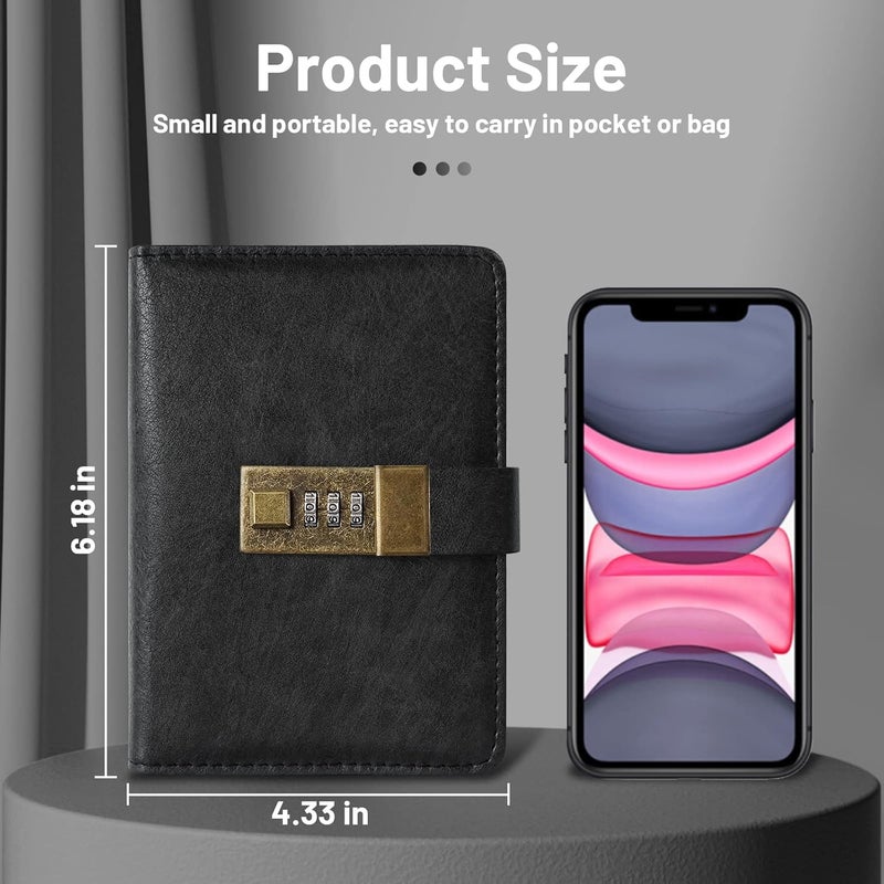 WEMATE Journal with Lock, Diary with Lock, Password Notebook, Pen & Gift Box - Perfect for Men and Women - 4.3X 6.18in Black Keep Your Secrets Safe - Image 3